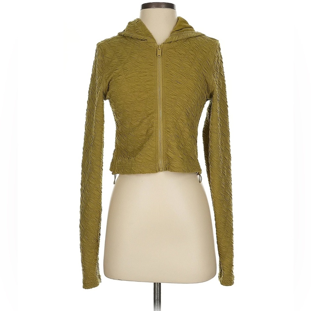 Free People Movement Cropped Hooded Jacket XS Green Pleated Zip Activewear NWOT